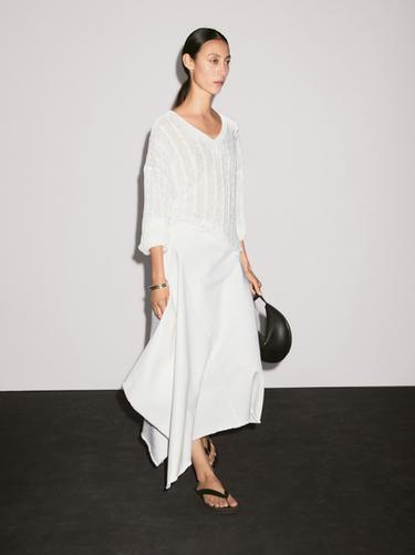 Zara Asymmetric denim midi skirt - Oyster-white - Image 0