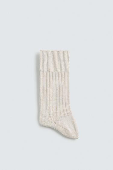 Zara RIBBED SHORT SOCKS - Ecru