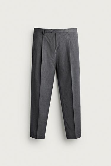 100% WOOL STRIPED SUIT TROUSERS - Grey / Blue by Zara