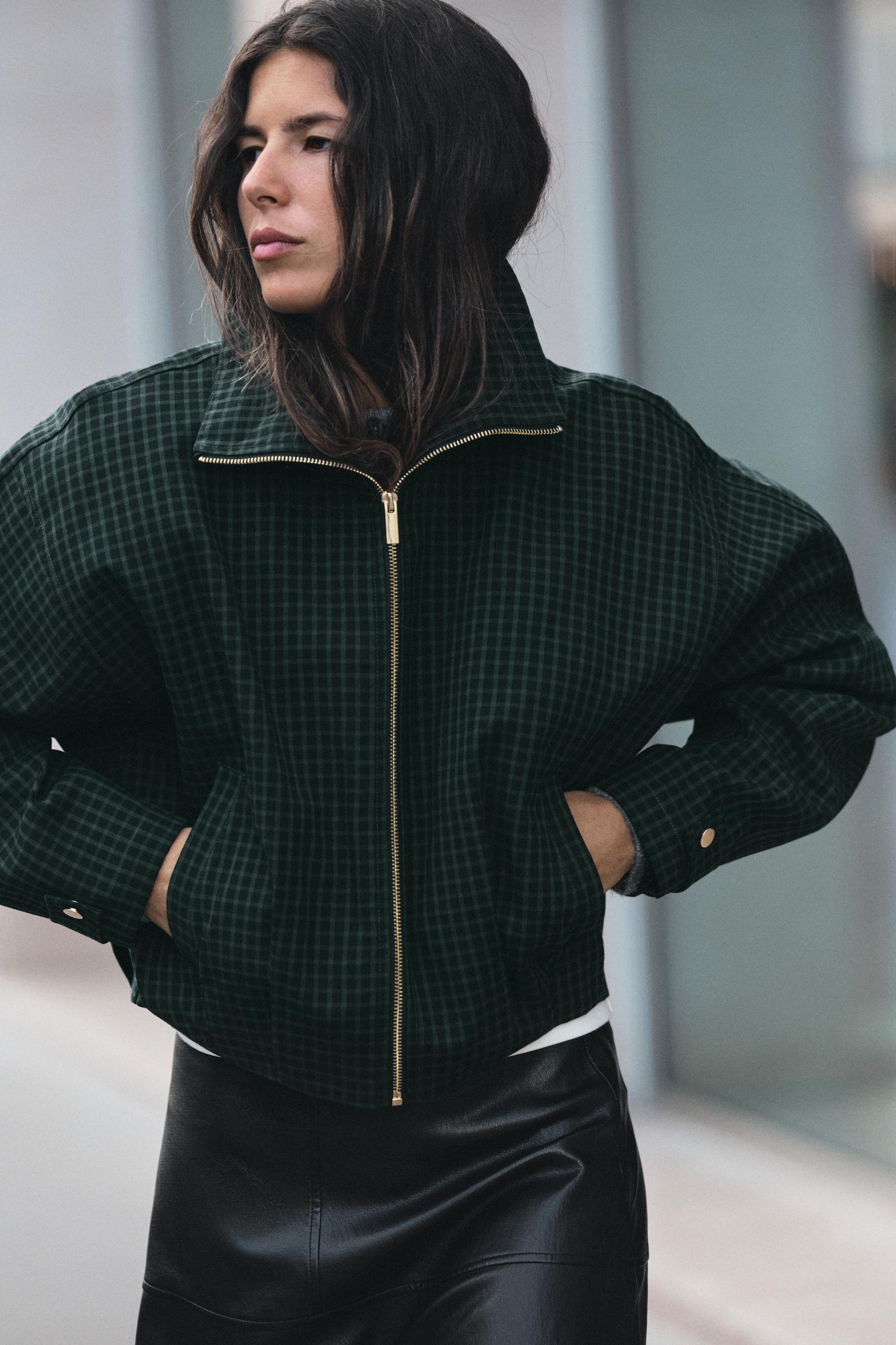 チェック柄ボンバージャケット - カーキ | ZARA Japan / 日本