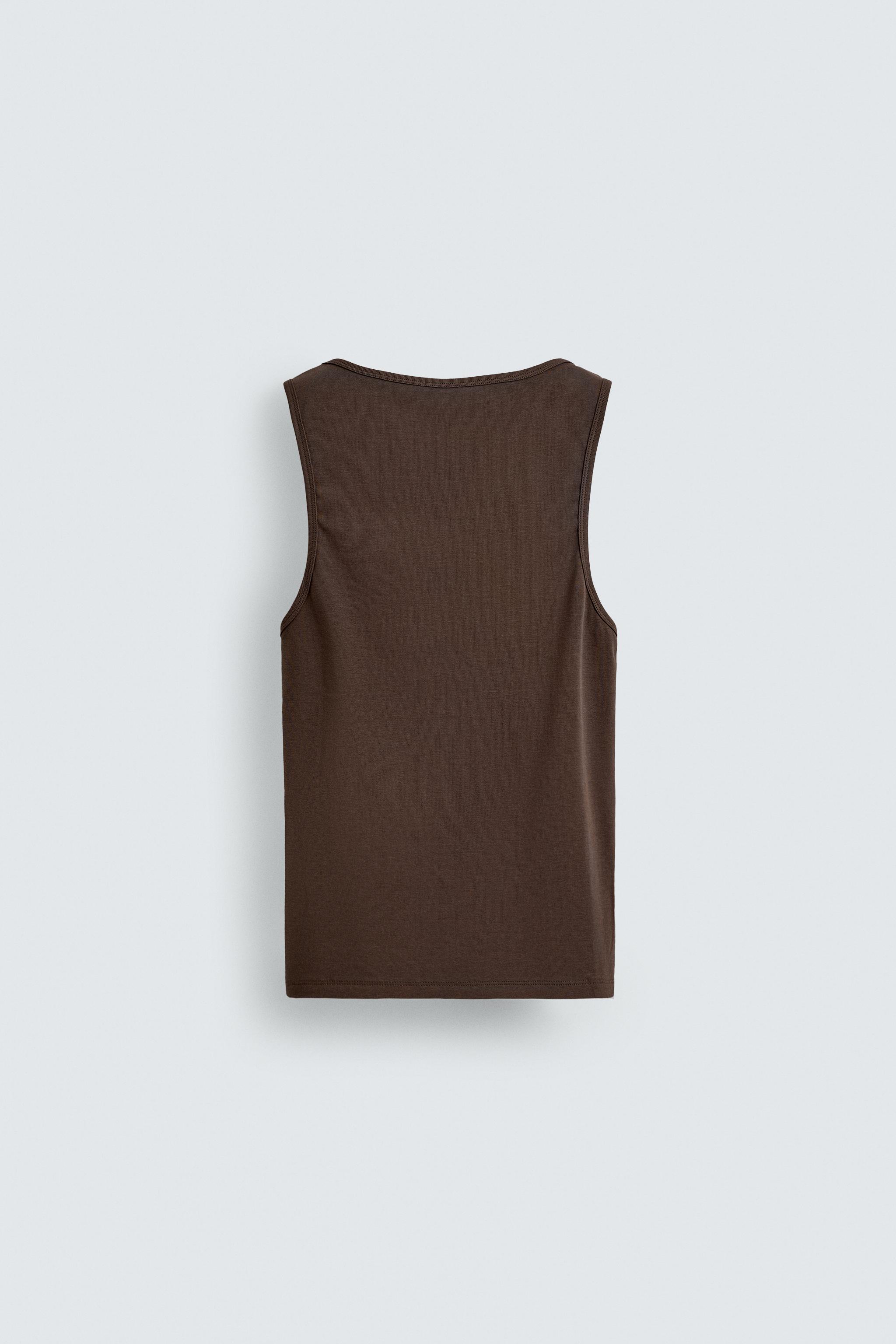 RIBBED TANK TOP - Brown-Blue | ZARA Singapore