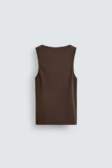 DÉBARDEUR CÔTELÉ - Marron-Bleu de Zara - Image 7