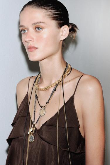 PACK OF 3 MEDALLION HORN NECKLACES - Golden by Zara - Image 0