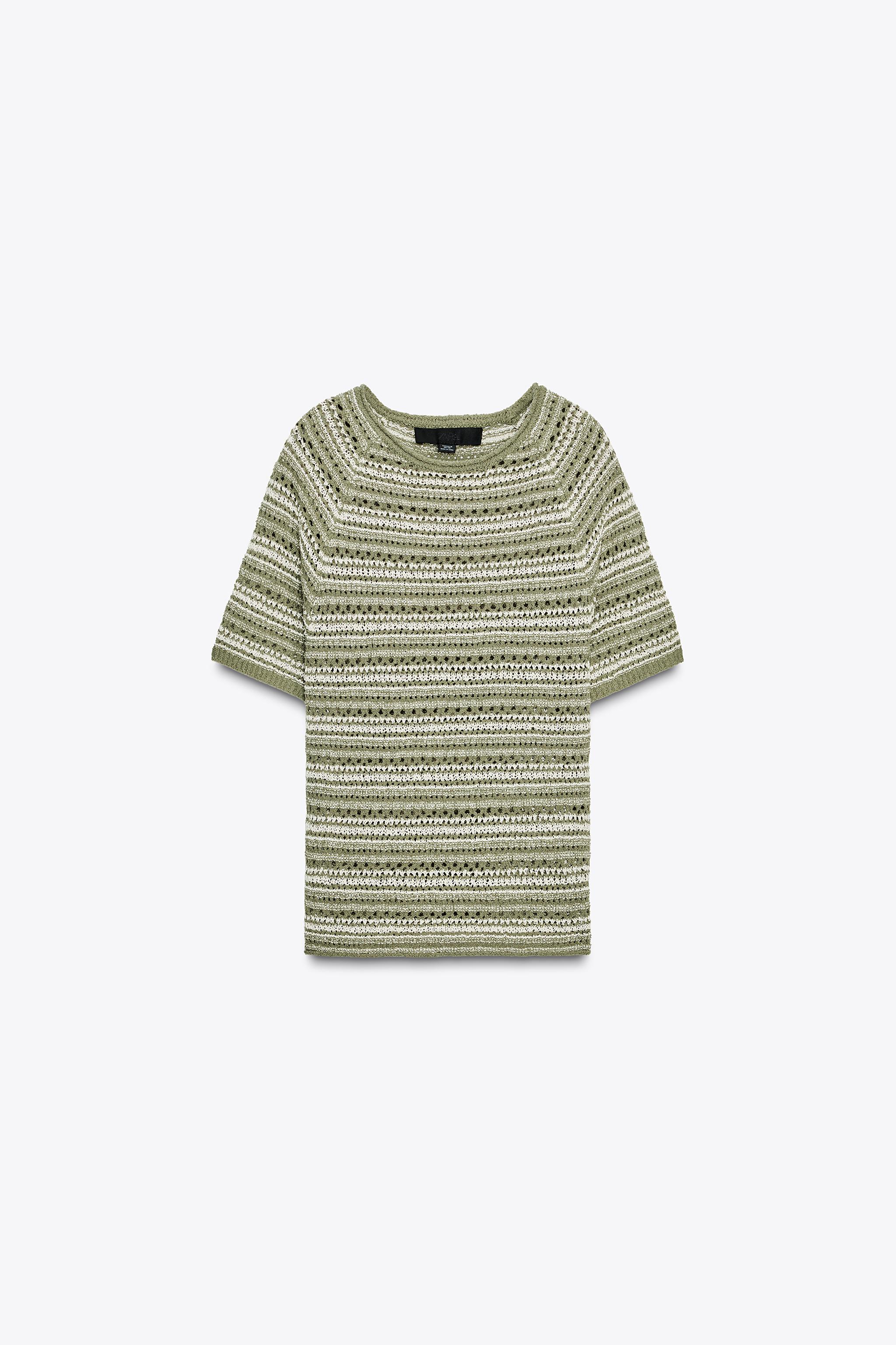TOP MANCHES COURTES EN MAILLE TEXTURÉE À RAYURES
