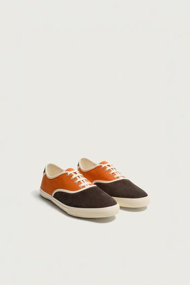 COMBINED LEATHER TRAINERS - Brown by Zara