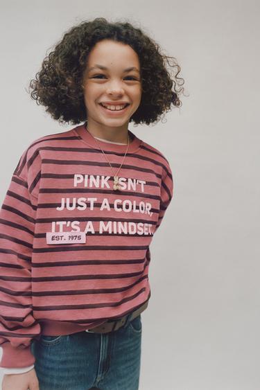 STRIPED SLOGAN SWEATSHIRT - Pink by Zara