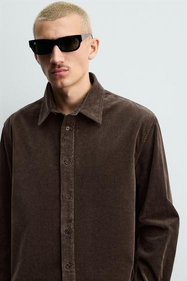 CHEMISE RELAXED FIT EN VELOURS CÔTELÉ - Marron de Zara - Image 4