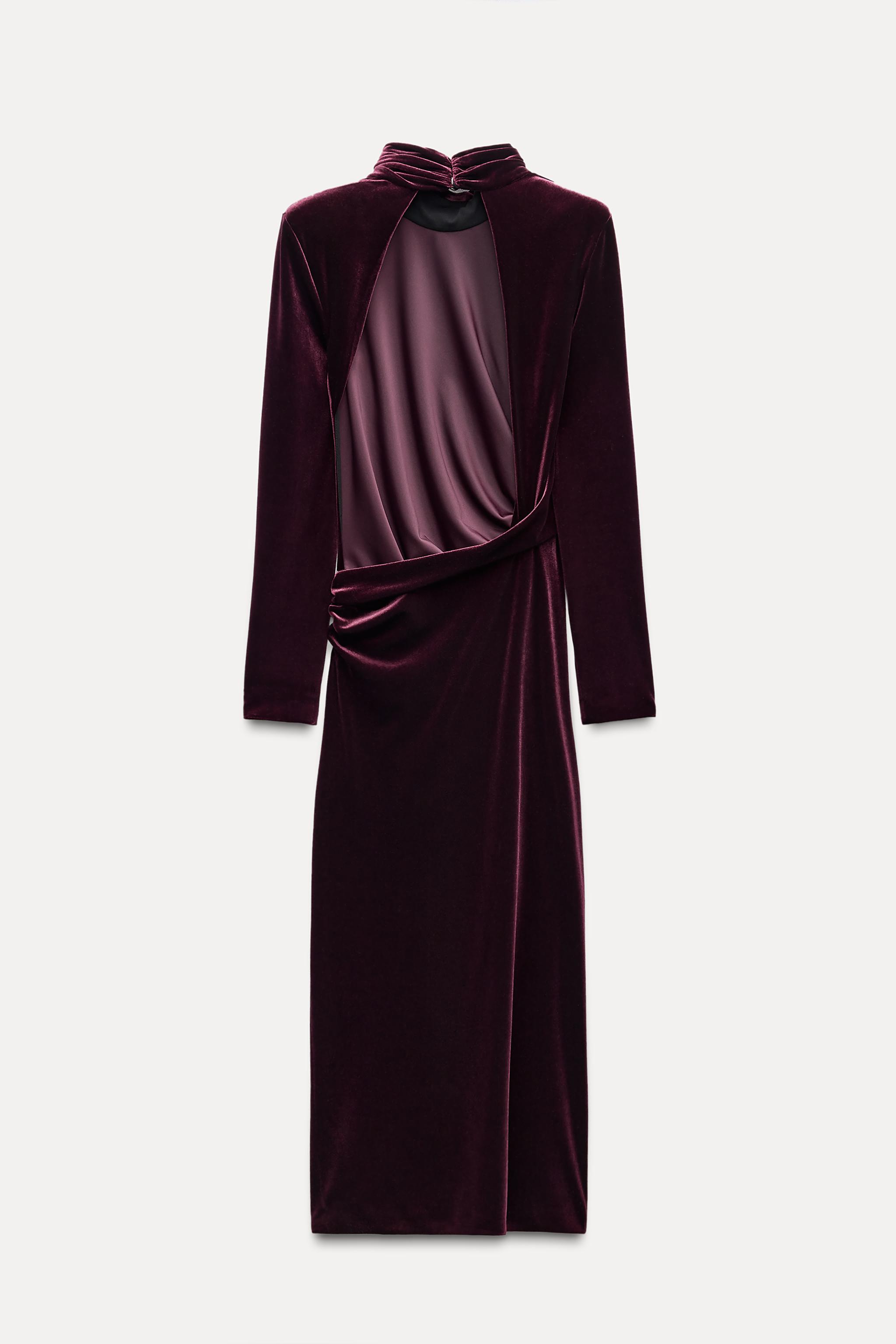 ZARA LONG VELVET DRESS BURGUNDY store