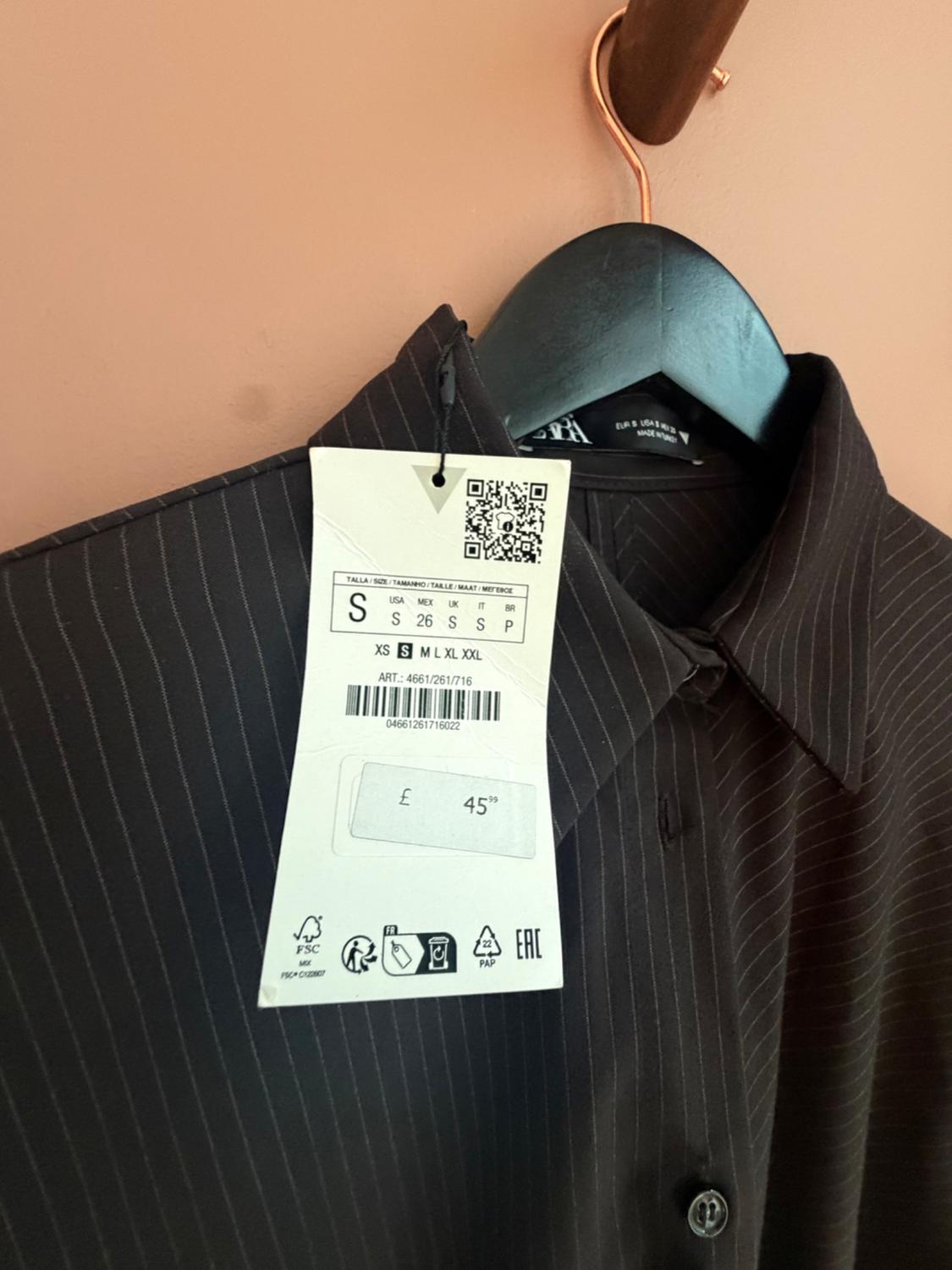 BLACK PINSTRIPE DRAPED ASYMMETRIC SHIRT MINI DRESS SIZE S BNWT 45.99 - Image 3