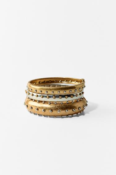 Zara 3-PACK OF METAL STUD BRACELETS - Gold / Silver