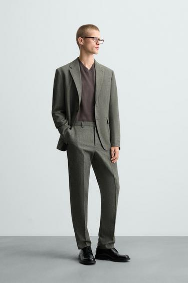 PANTALÓN TRAJE PATA DE GALLO - Verde / Crudo de Zara - Imagen 0