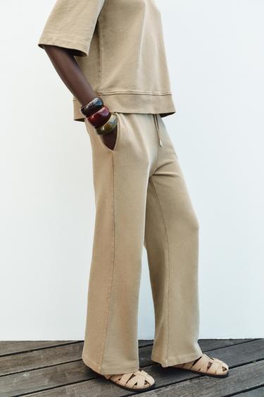 PANTALON LARGE EFFET DÉLAVÉ - Sable de Zara - Image 3