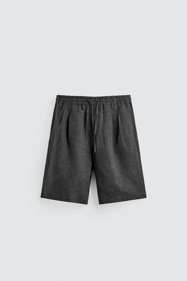 БЕРМУДИ 100% ЛЕН С ПЛИСЕТА - Въгленово сиво от Zara