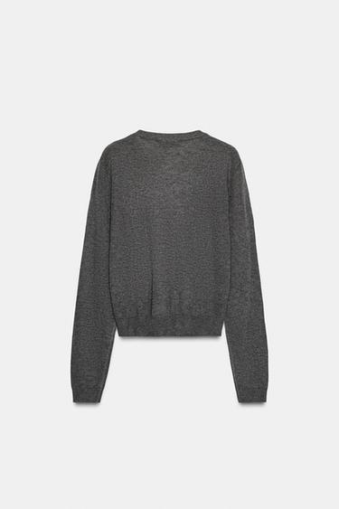PULL AVEC LAINE COL EN V - Gris de Zara - Image 5