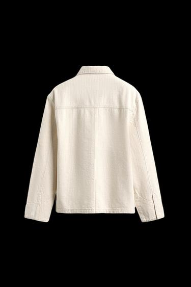 Zara STRIPED TEXTURED OVERSHIRT - Ecru