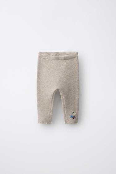 KNIT TROUSERS WITH EMBROIDERED FLOWERS - Light beige by Zara - Image 0