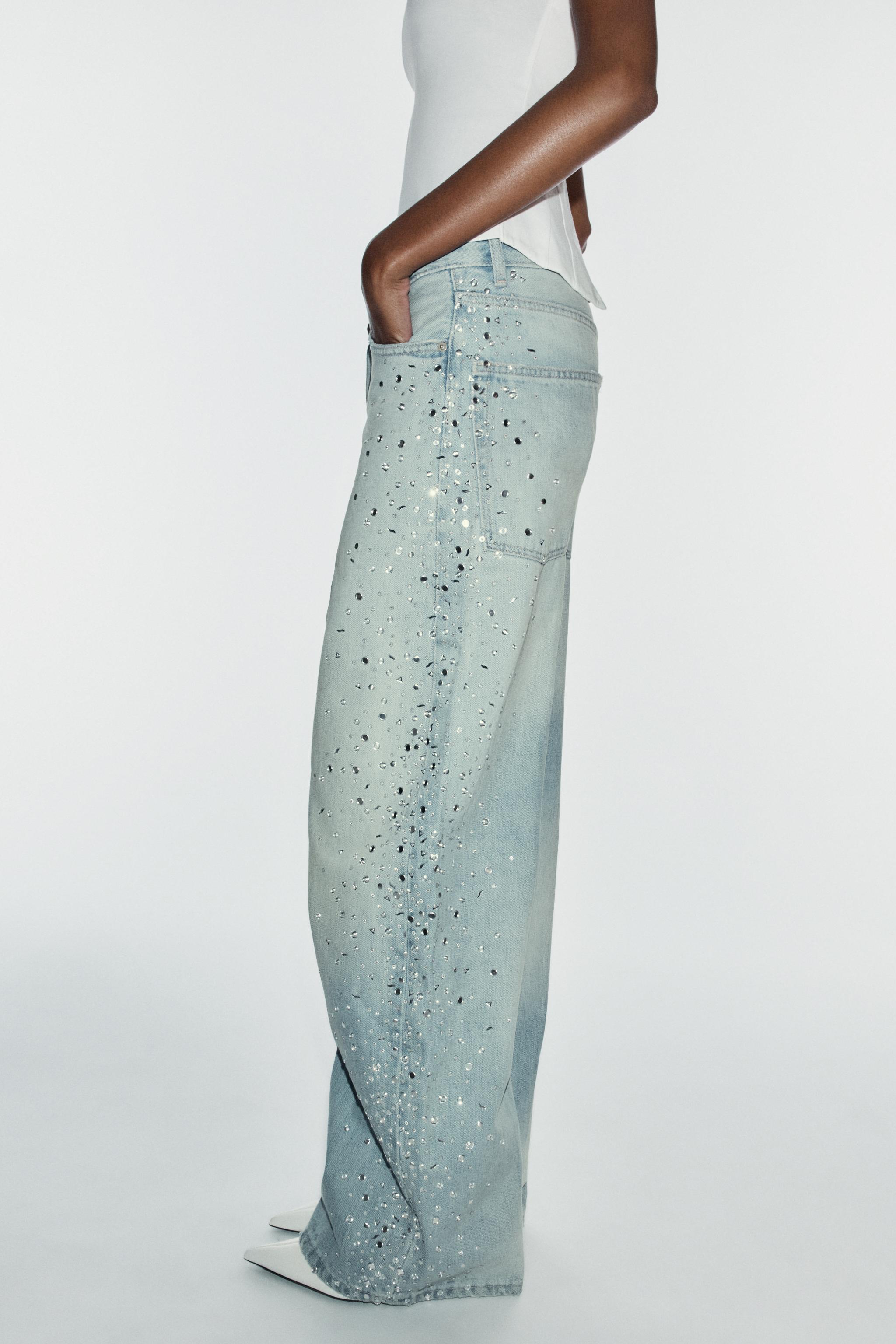 TRF RHINESTONE WIDE-LEG JEANS