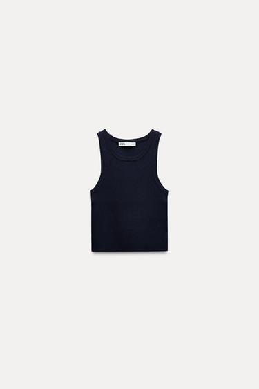 KNIT CROP TOP - Dark navy by Zara