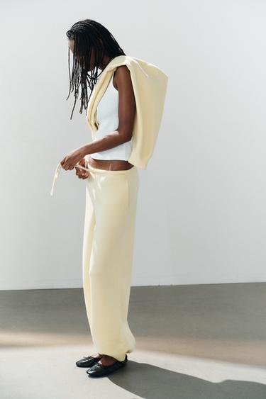 BASIC STRAIGHT-LEG PLUSH TROUSERS WITH ADJUSTABLE HEM - Yellow by Zara - Image 3