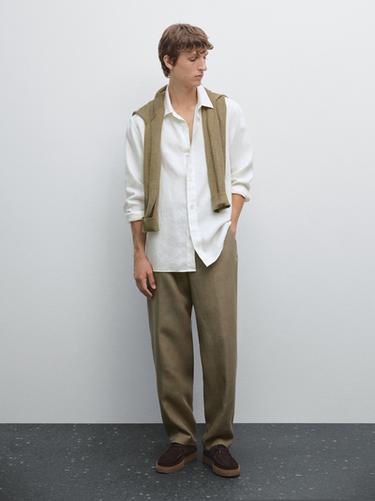 Pantalón traje 100% lino - Verdoso de Zara - Imagen 0