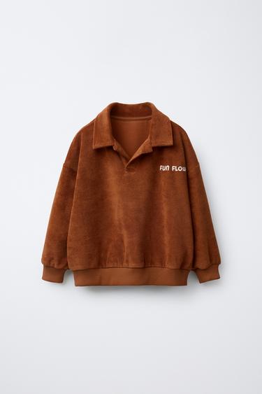 TOWELLING EFFECT POLO SWEATSHIRT - Brown by Zara - Image 0