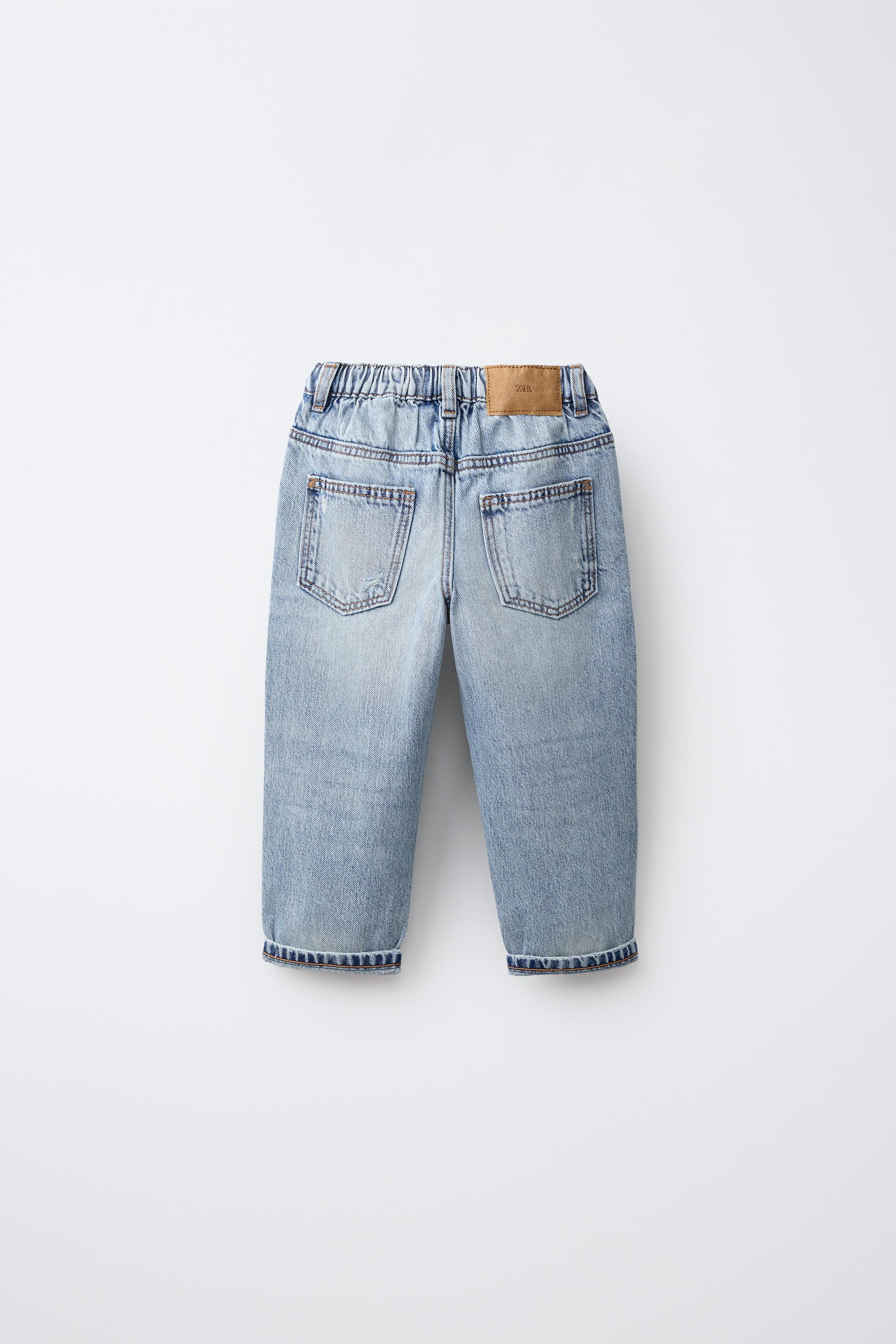 RIPPED LOW STRAIGHT JEANS — Mid-blue