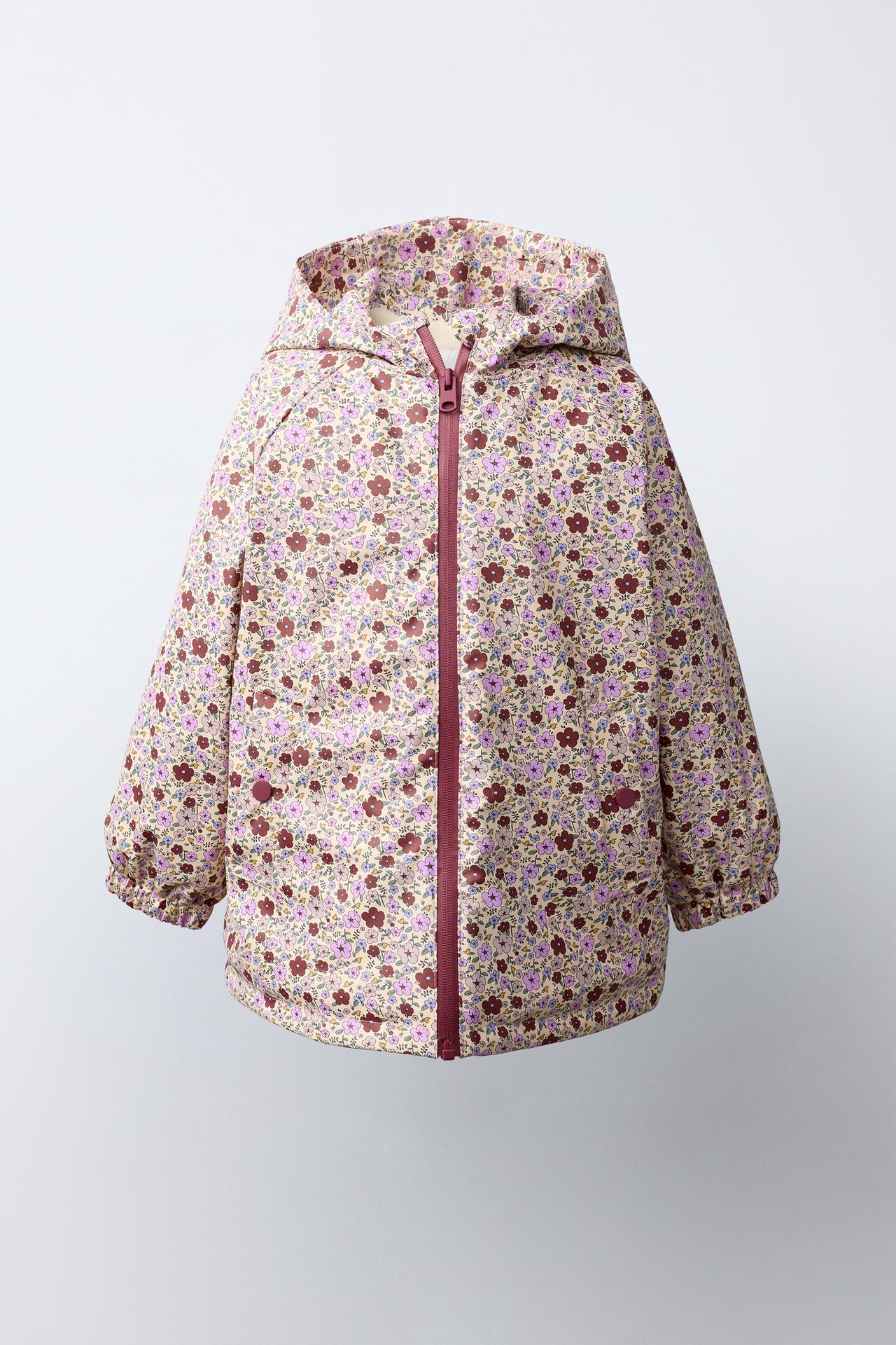 WATER-RESISTANT RUBBERIZED FLORAL RAINCOAT — Dark pink