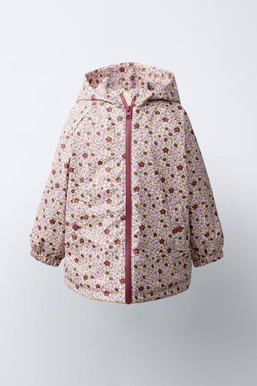 Zara WATER-RESISTANT RUBBERIZED FLORAL RAINCOAT - Dark pink