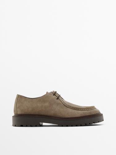 Zara Moc toe split suede shoes - Taupe Gray - Image 0