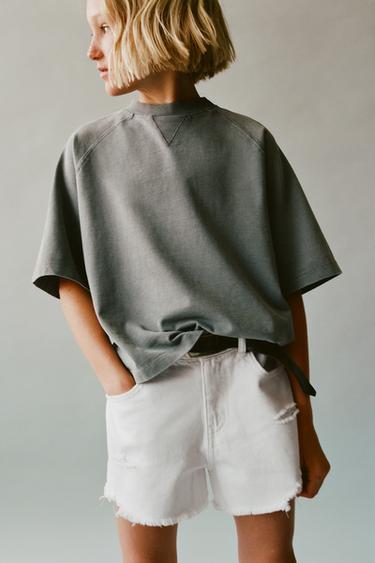 برمودا DENIM ستايل ممزق - أبيض الخاص بـ Zara