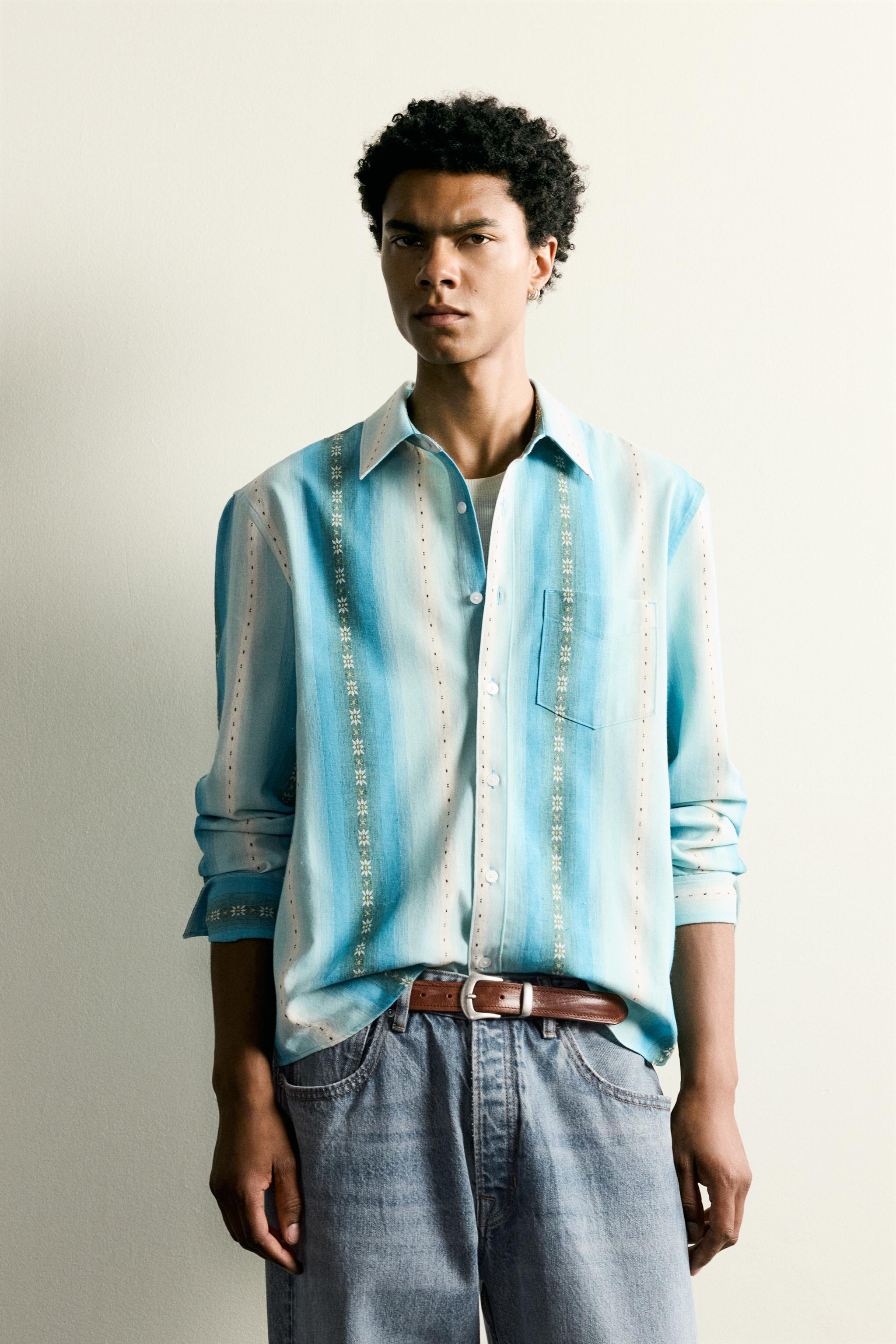 CHEMISE JACQUARD À RAYURES COUPE DÉCONTRACTÉE