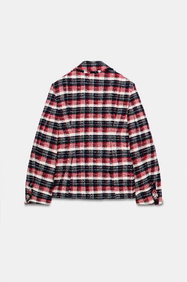 VESTE PEPLUM À CARREAUX ZW COLLECTION - Rouge de Zara - Image 4