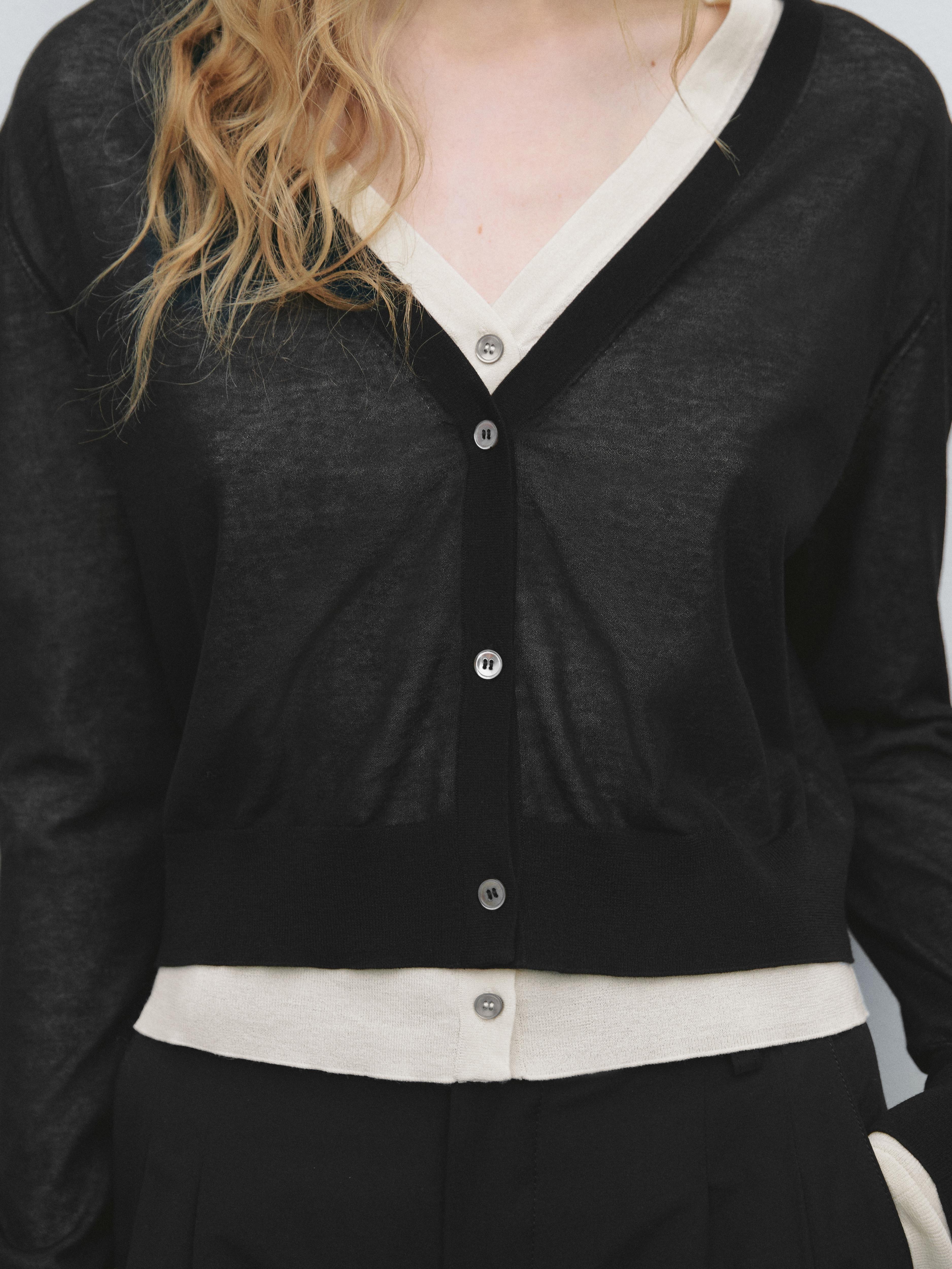 Cotton blend double-layer knit cardigan - Black | ZARA Cotton blend double-layer knit cardigan - Black | ZARA