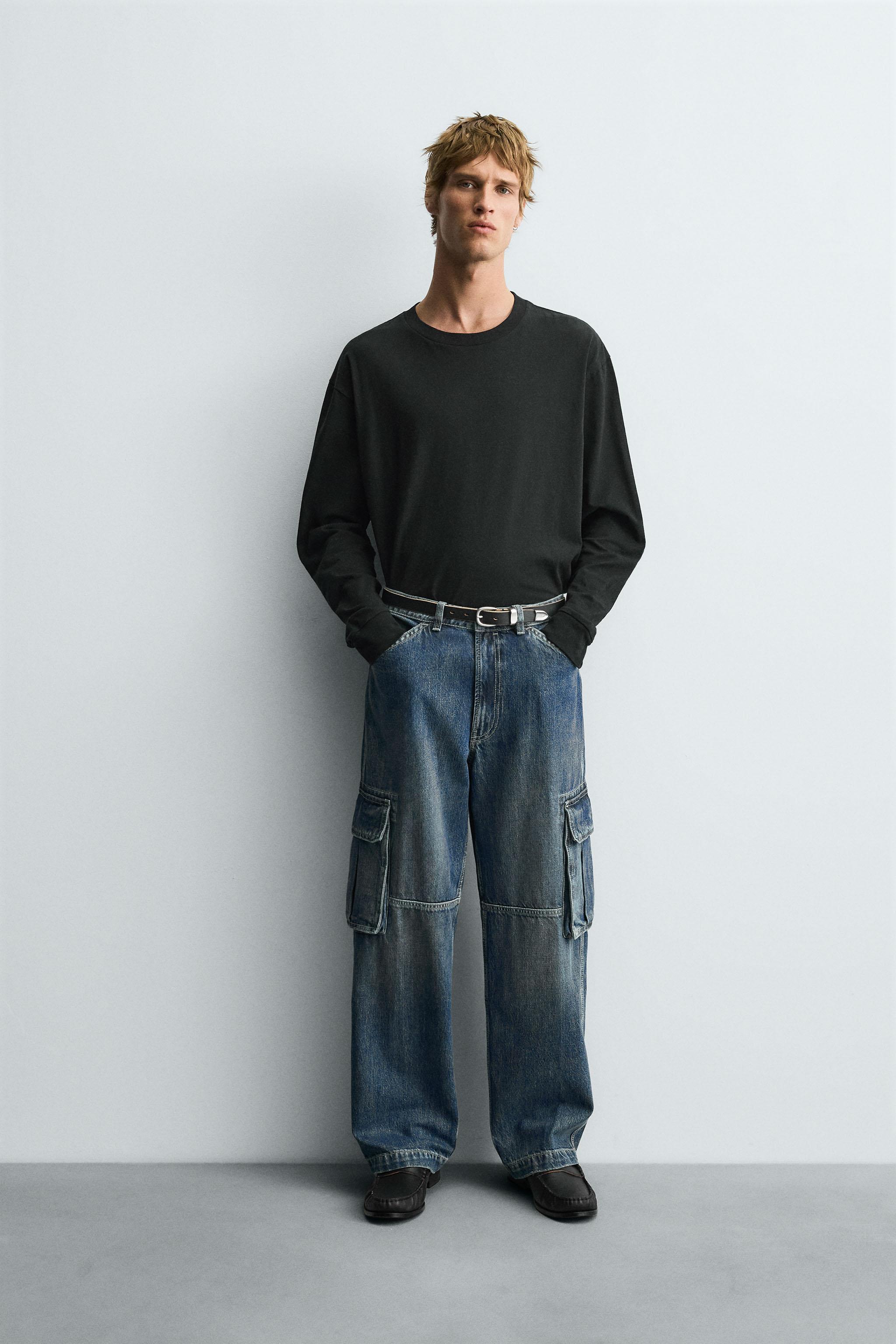 CARGO STRAIGHT-LEG JEANS - Mid-blue | ZARA South Africa