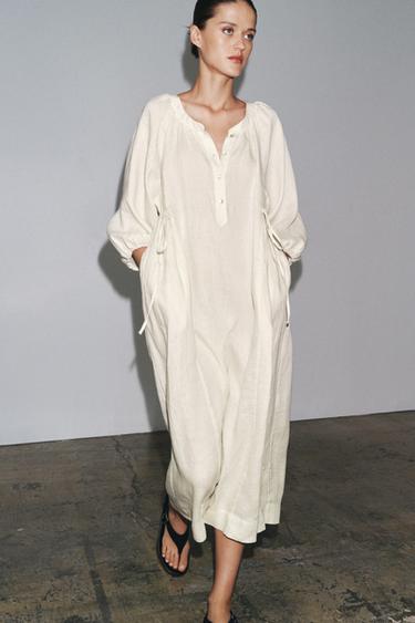 Zara 100% LINEN TUNIC DRESS ZW COLLECTION - Ecru
