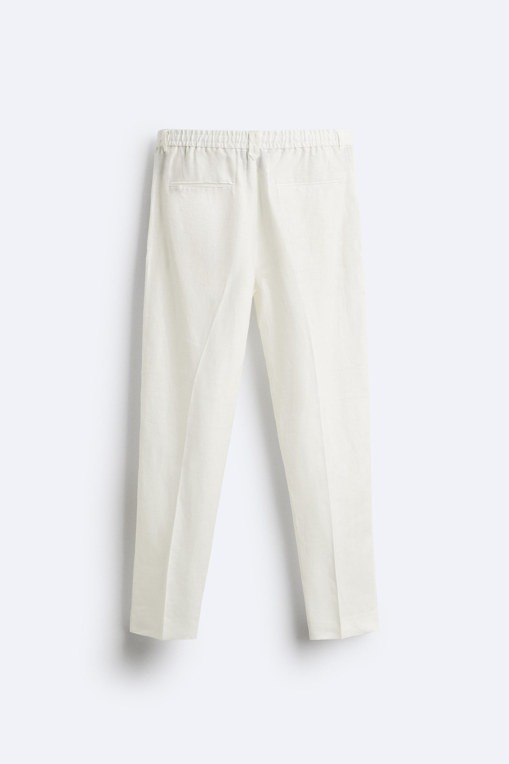 ZARA LINEN BLEND DARTED TROUSERS OYSTER WHITE SIZE XS