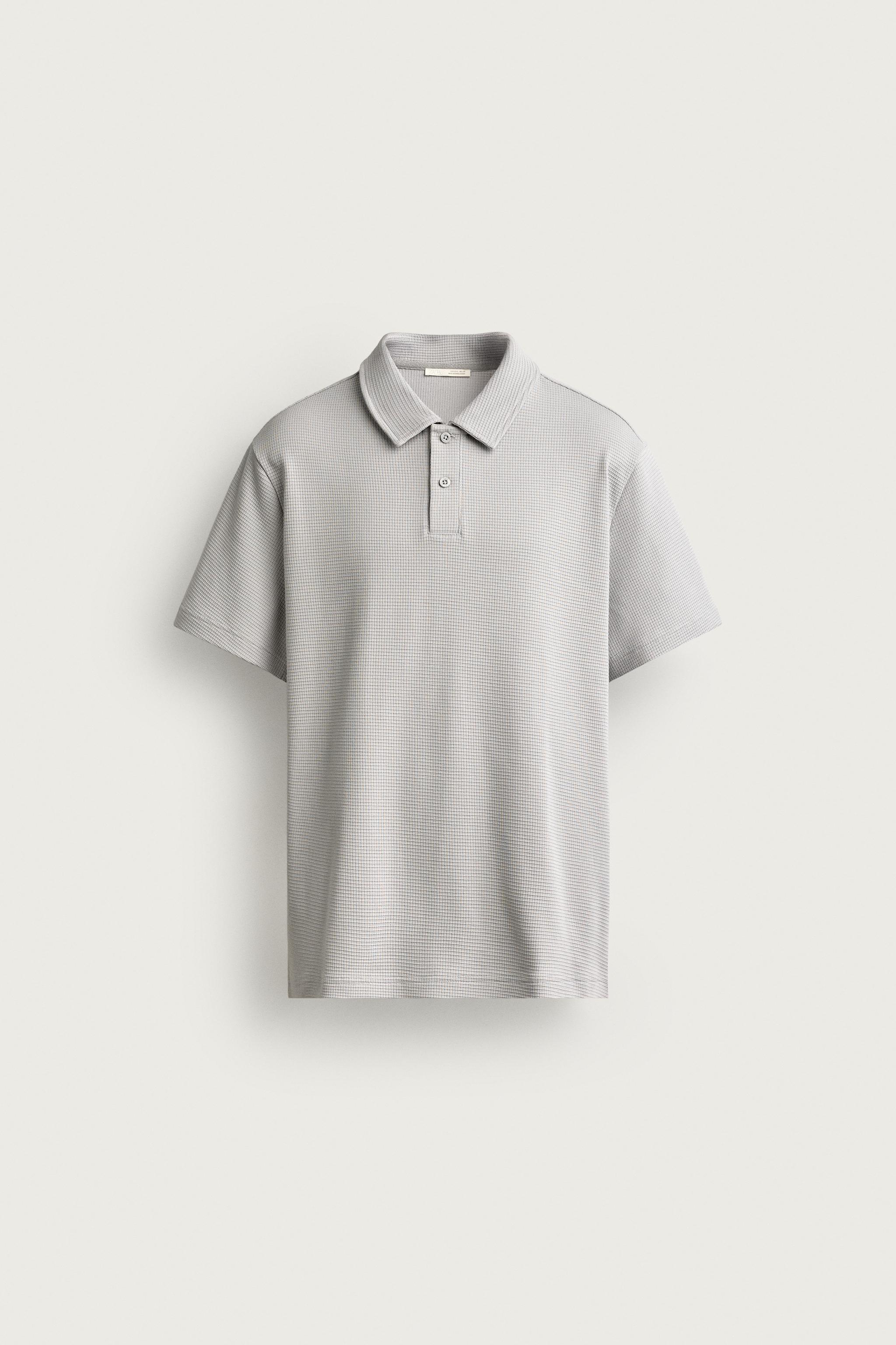 WAFFLE TEXTURE POLO — Pearl gray
