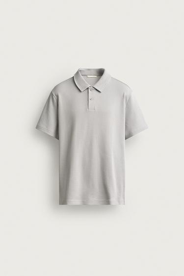 WAFFLE-KNIT TEXTURED POLO SHIRT - Pearl grey by Zara