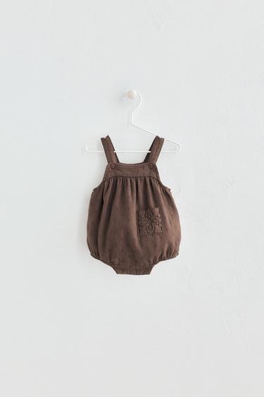 Zara EMBROIDERED LACE ROMPER - Brown
