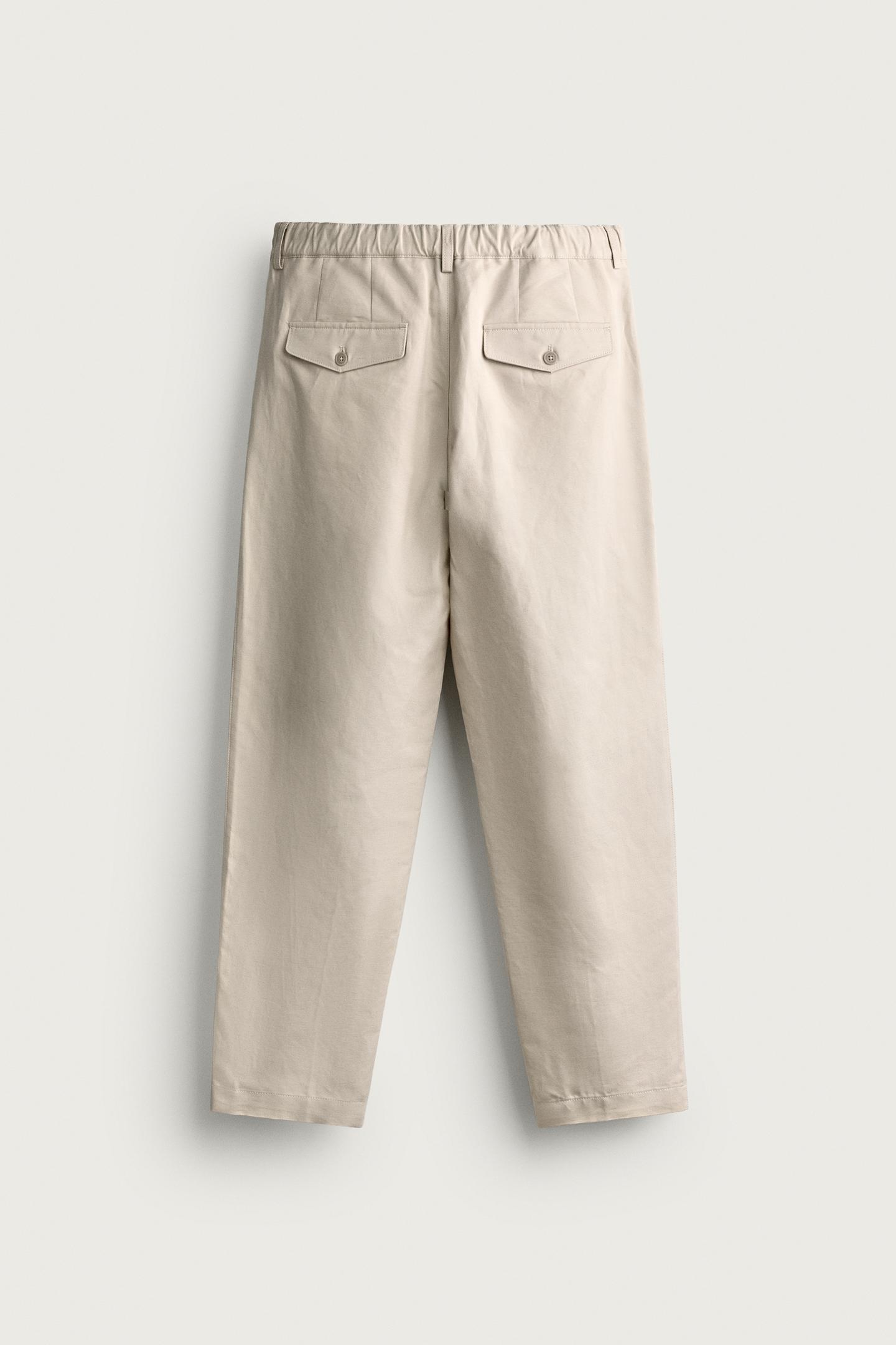 Мужские брюки Zara Cotton-Linen Relaxed Fit, цвет: Экрю — фото 6