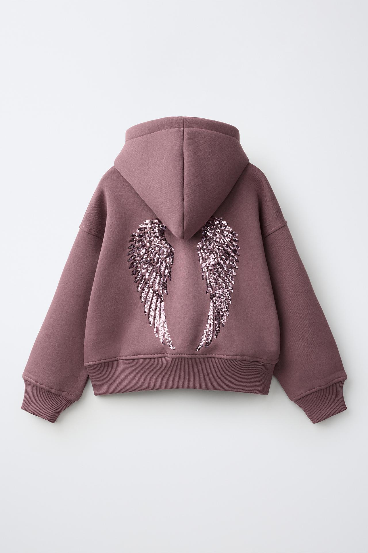 SEQUIN WINGS ZIP-UP HOODIE — Pink
