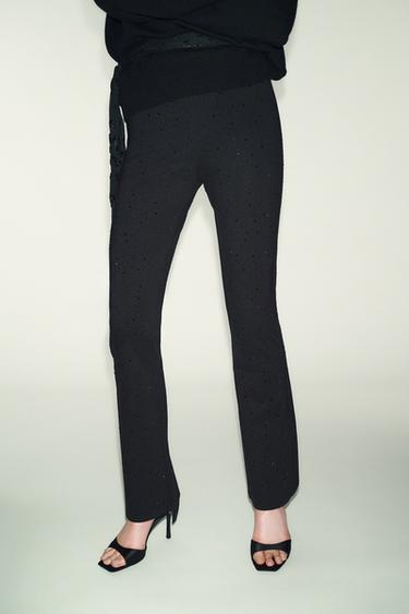 Zara SPARKLY FLARE LEGGINGS - Black