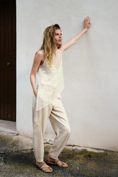 Zara BARREL CARGO PANTS - Light beige