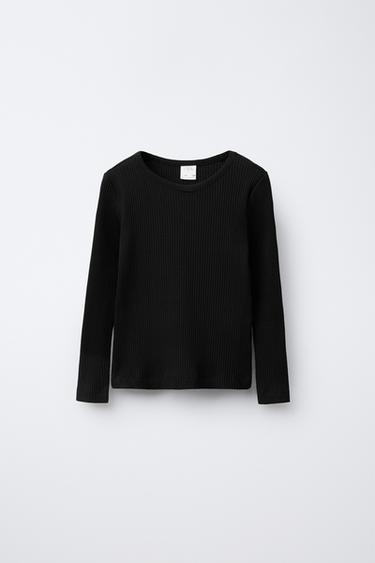 PLAIN RIBBED T-SHIRT - Black by Zara