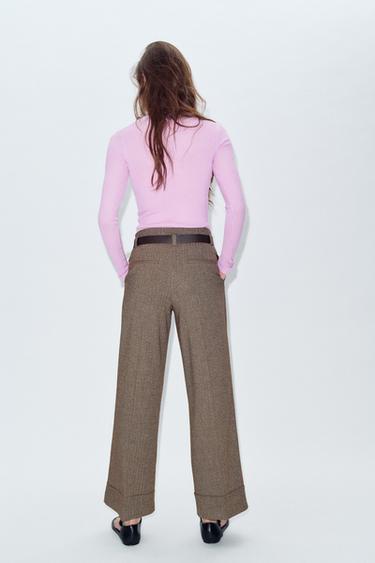 HERRINGBONE TROUSERS WITH BELT - Brown by Zara - Image 4