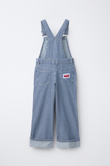 SALOPETTE EN JEAN LONGUE À RAYURES - Écru / Bleu de Zara - Image 1