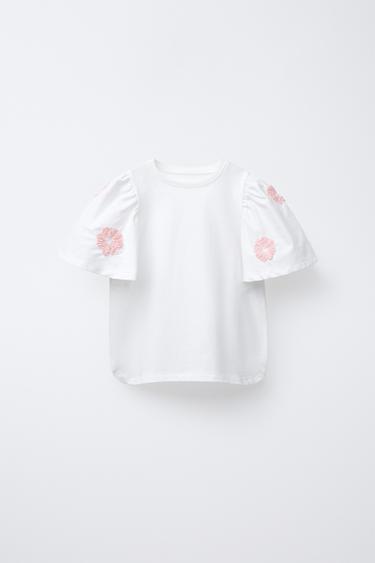 BLUSA COMBINADA FLORES BORDADAS - Blanco de Zara - Imagen 0