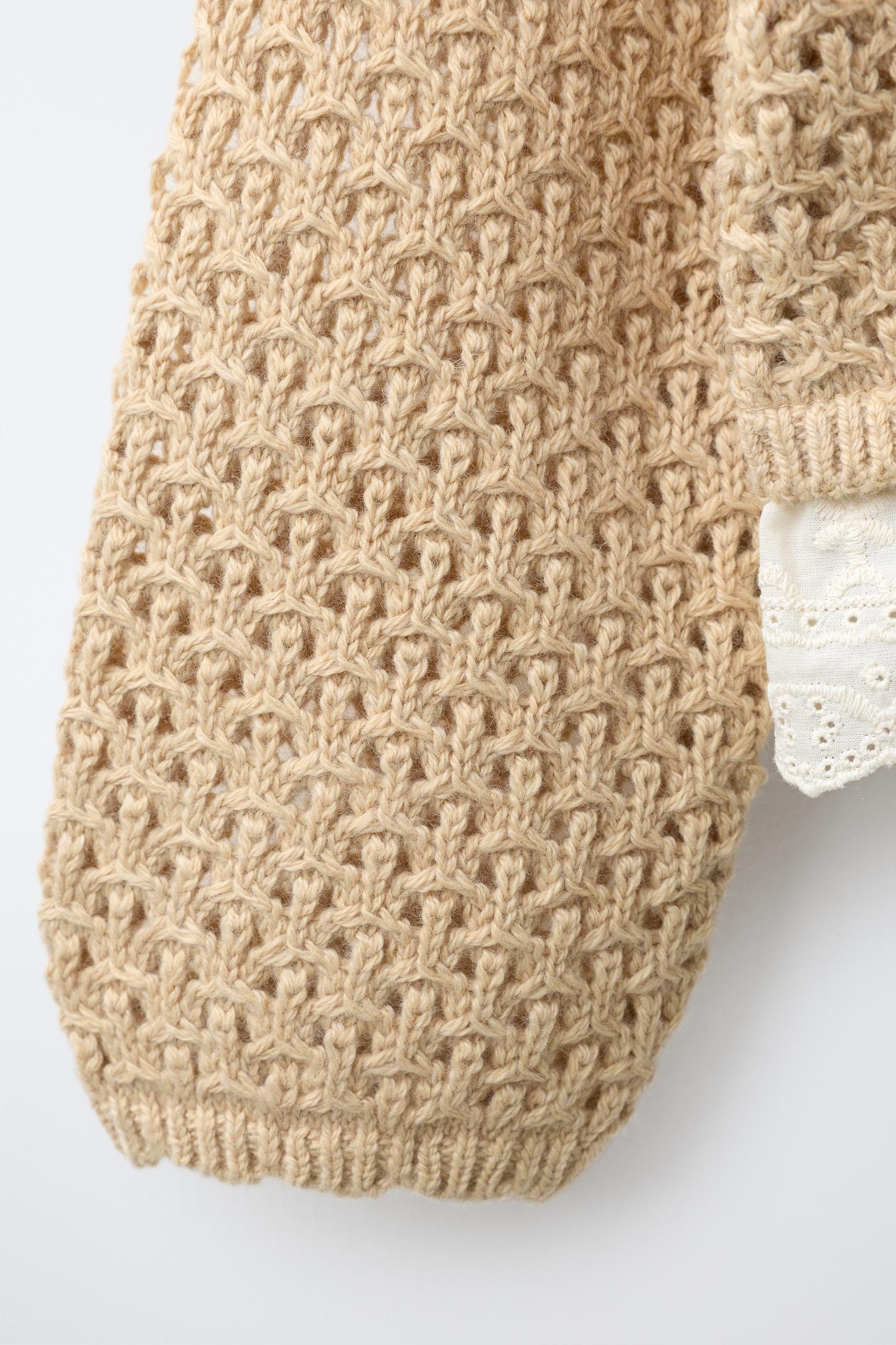 Детский кардиган Zara Lace Trim Knit, цвет: Бежевый — фото 4