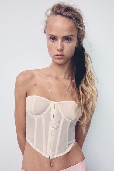 КОРСЕТ НА КОСТОЧКАХ С ЗАВЯЗКАМИ — ЦВЕТ ВАФЛИ от Zara — изображение 0