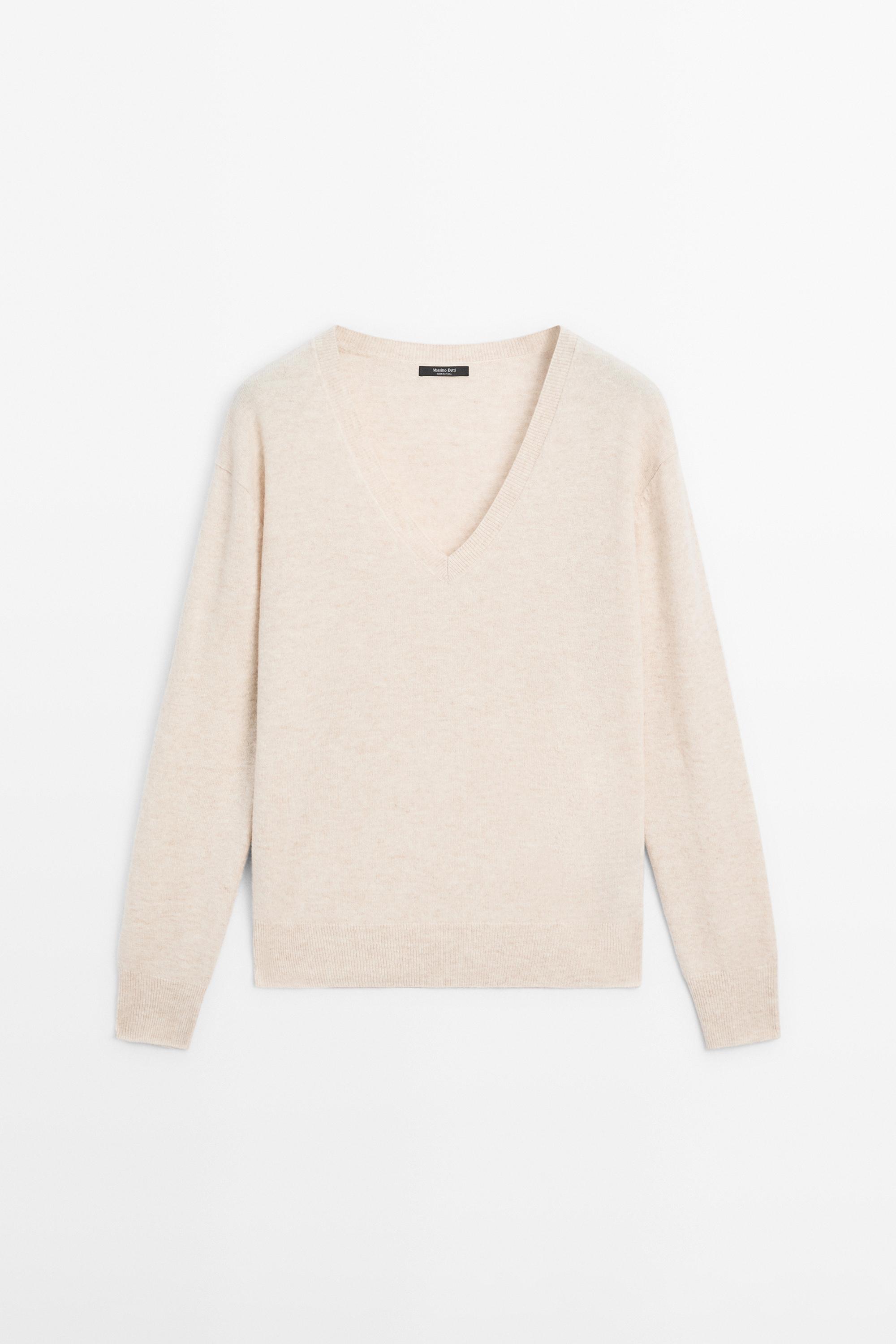 Pull à col en V maille de laine mélangée